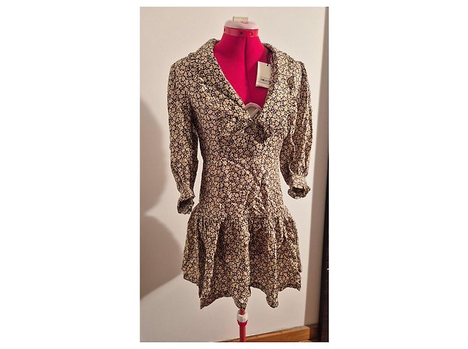 Vestido de seda Sandro estampado floral Negro Beige - vista 10