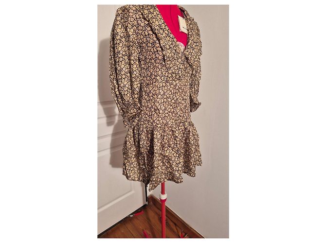 Vestido de seda Sandro estampado floral Negro Beige - vista 11