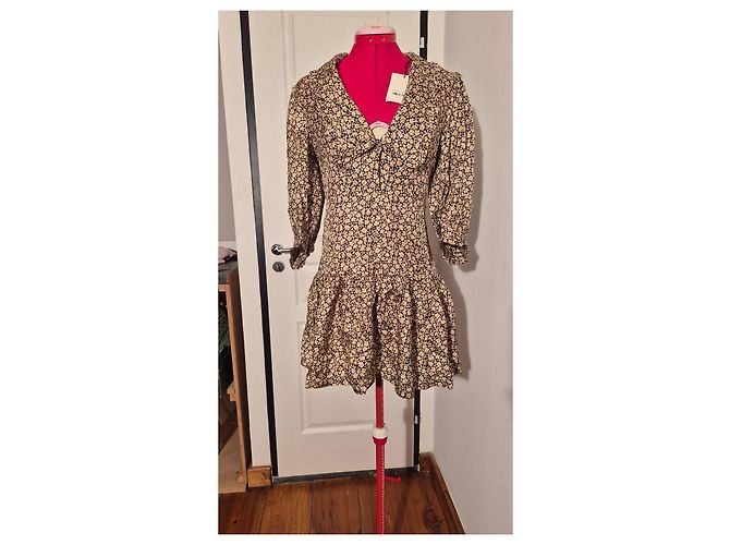 Vestido de seda Sandro estampado floral Negro Beige - vista 12
