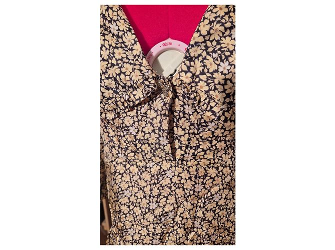 Vestido de seda Sandro estampado floral Negro Beige - vista 15