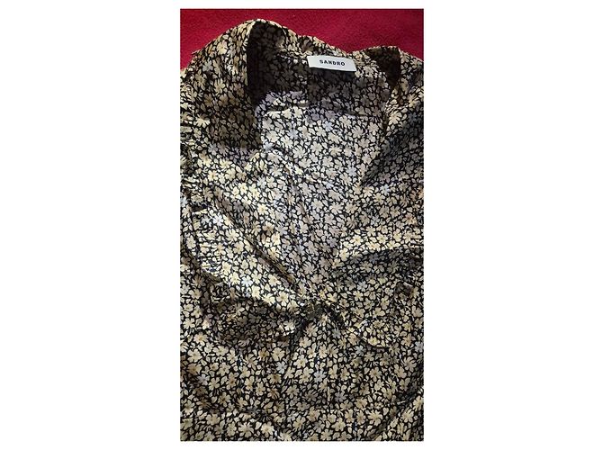 Vestido de seda Sandro estampado floral Negro Beige - vista 2