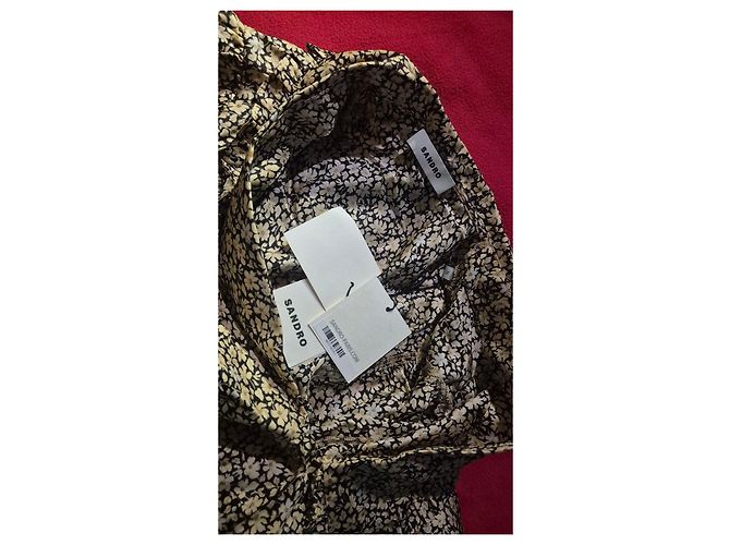 Vestido de seda Sandro estampado floral Negro Beige - vista 7