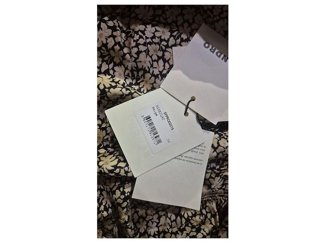 Vestido de seda Sandro estampado floral Negro Beige - vista 8