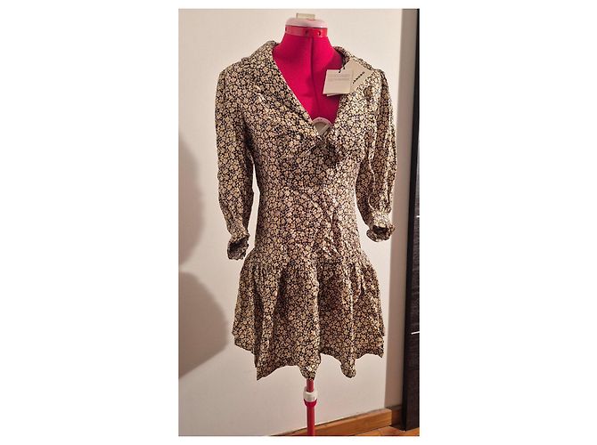 Vestido de seda Sandro estampado floral Negro Beige - vista 9