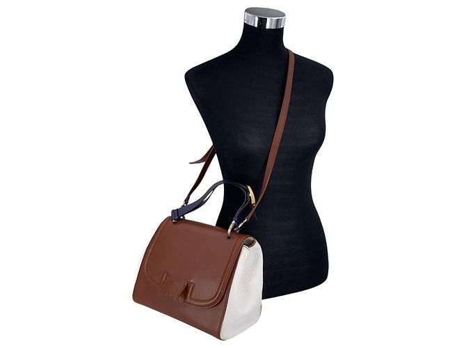 Fendi Borsa a tracolla e manico Silvana in pelle marrone e bianca - vista 2