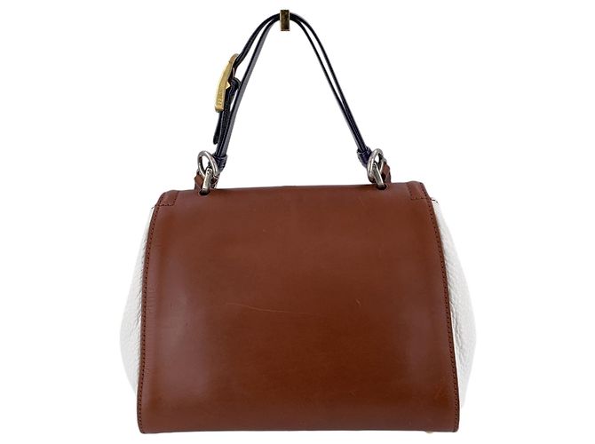 Fendi Borsa a tracolla e manico Silvana in pelle marrone e bianca - vista 3