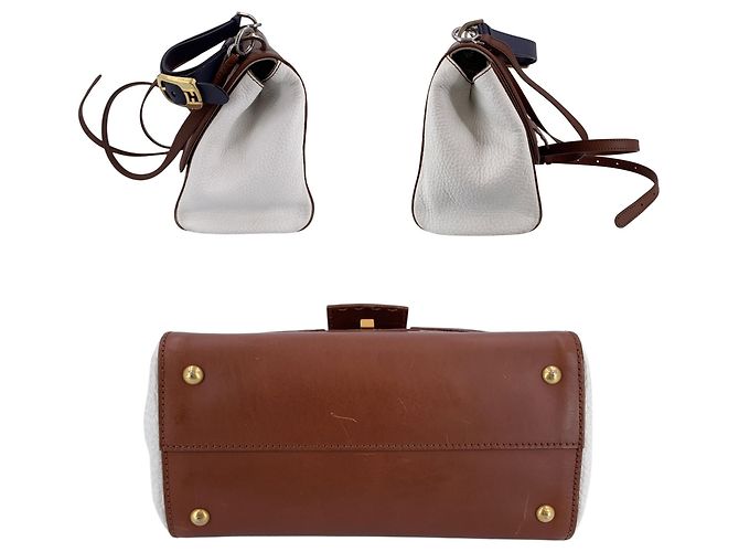 Fendi Borsa a tracolla e manico Silvana in pelle marrone e bianca - vista 4
