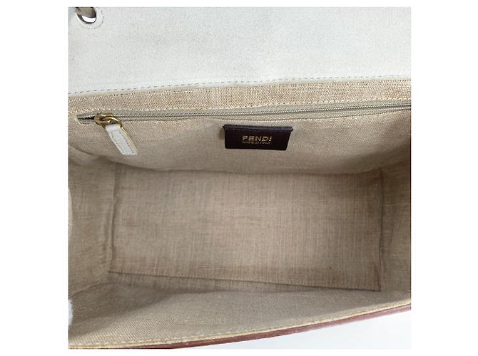 Fendi Borsa a tracolla e manico Silvana in pelle marrone e bianca - vista 5