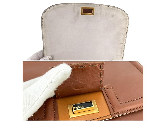 Fendi Borsa a tracolla e manico Silvana in pelle marrone e bianca - vista 7