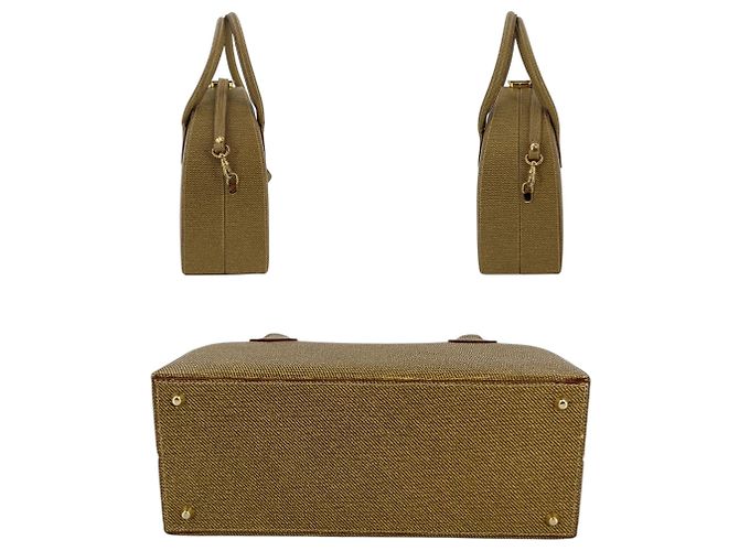 Fendi Vintage Gelbe Textur-Canvas Dome 2Way Crossbody Handtasche Braun - Ansicht 4
