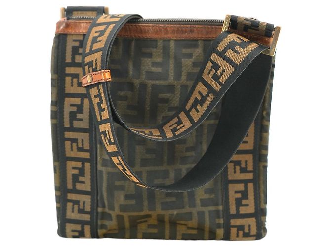 Fendi Zucca Monogram Canvas Flache Crossbody Messenger Tasche Braun - Ansicht 3