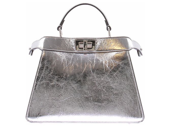 Borsa Fendi Peekaboo in pelle argentata Argento - vista 2