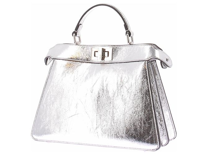 Borsa Fendi Peekaboo in pelle argentata Argento - vista 3