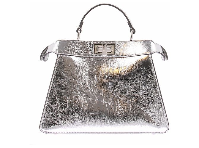 Borsa Fendi Peekaboo in pelle argentata Argento - vista 4