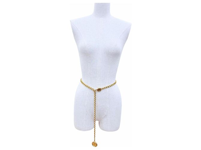 Chanel Vintage Metall-Gürtel mit Coco Mark Münze und Kette Golden - Ansicht 2