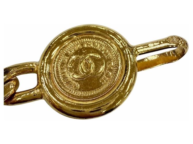 Chanel Vintage Metall-Gürtel mit Coco Mark Münze und Kette Golden - Ansicht 6