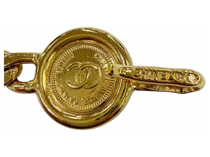Chanel Vintage Metall-Gürtel mit Coco Mark Münze und Kette Golden - Ansicht 8