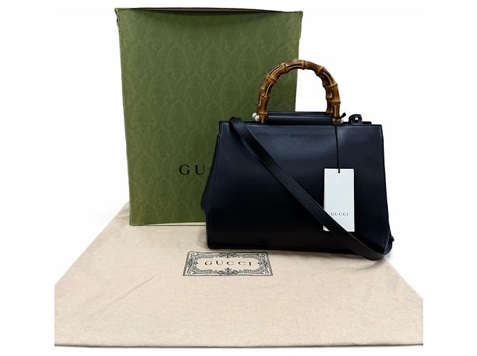 Bamboo Gucci Nymphaea Medium Schultertasche aus Leder mit Bambus und Eco-Perlen Schwarz - Ansicht 2