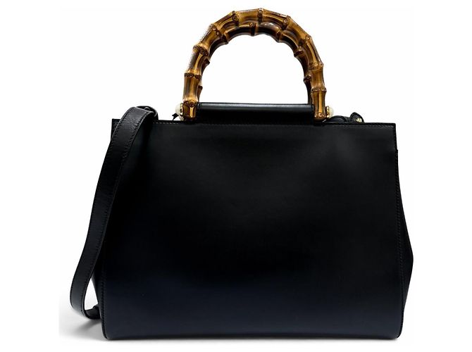 Bamboo Gucci Nymphaea Medium Schultertasche aus Leder mit Bambus und Eco-Perlen Schwarz - Ansicht 4