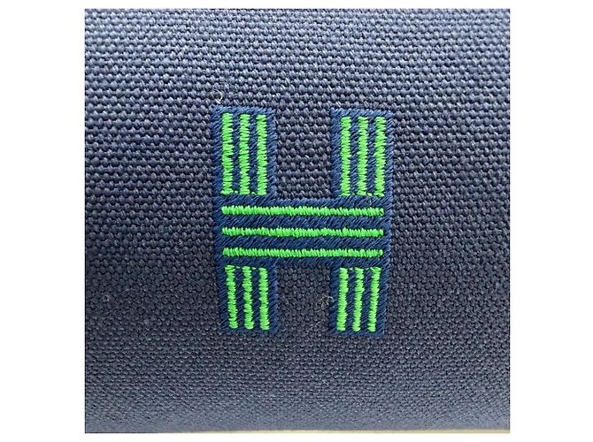 Hermès Hermes Bride à Black PM Baumwoll-Pouch Handtasche Marineblau - Ansicht 10
