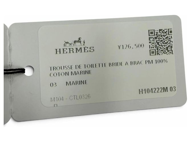Hermès Hermes Bride à Black PM Baumwoll-Pouch Handtasche Marineblau - Ansicht 14