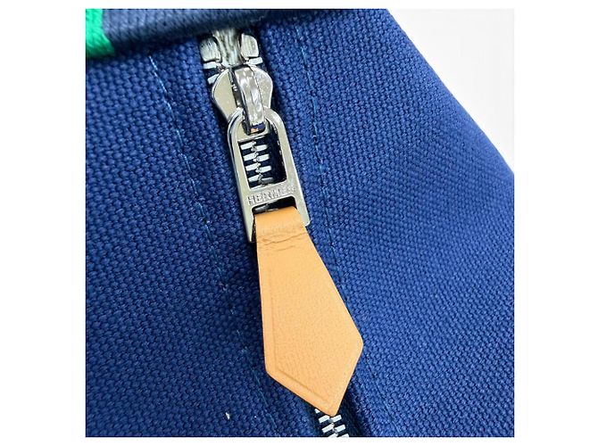 Hermès Hermes Bride à Black PM Baumwoll-Pouch Handtasche Marineblau - Ansicht 9