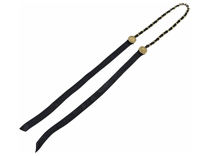 CHANEL Vintage Leder-Kettenbandgürtel mit Coco Mark Metall-Logo Schwarz Golden - Ansicht 4