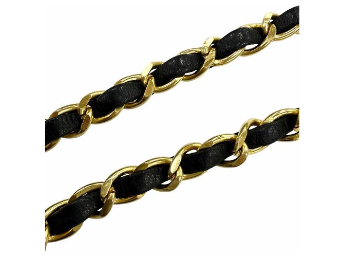 CHANEL Vintage Leder-Kettenbandgürtel mit Coco Mark Metall-Logo Schwarz Golden - Ansicht 6