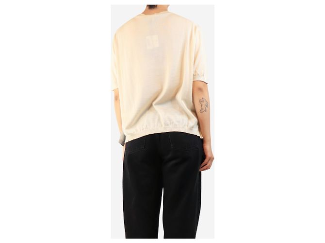 Loro Piana Feinstrick-Top mit kurzen Ärmeln in Creme - Größe M Roh - Ansicht 2