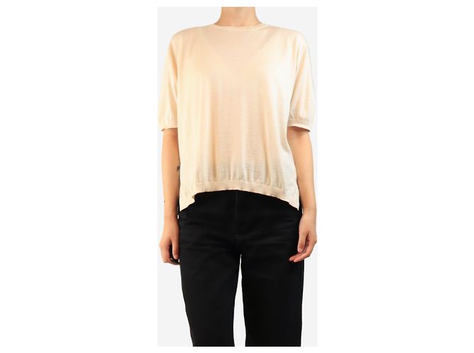 Loro Piana Feinstrick-Top mit kurzen Ärmeln in Creme - Größe M Roh - Ansicht 3