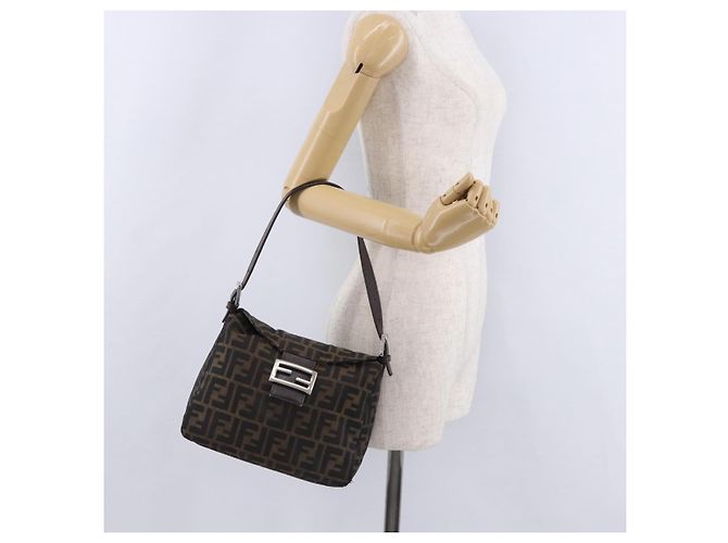 FENDI Zucca Canvas Mamma Baguette Shoulder Bag Black Brown - vista 25