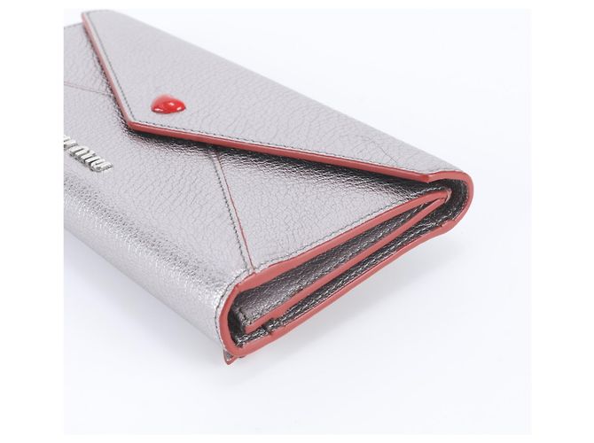Miu Miu Madras Love Letter Leder-Langbrieftasche Silber - Ansicht 3