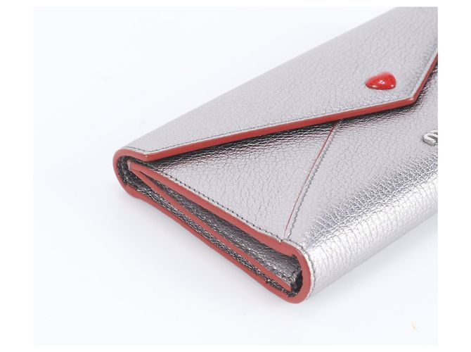 Miu Miu Madras Love Letter Leder-Langbrieftasche Silber - Ansicht 4