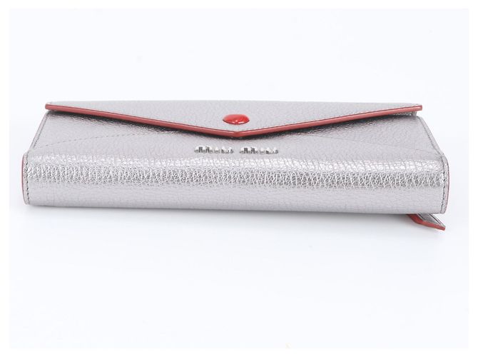 Miu Miu Madras Love Letter Leder-Langbrieftasche Silber - Ansicht 5