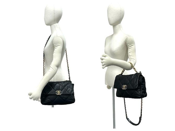 Chanel 19 Coco Mark Schultertasche mit Kette aus Lammleder Schwarz - Ansicht 2
