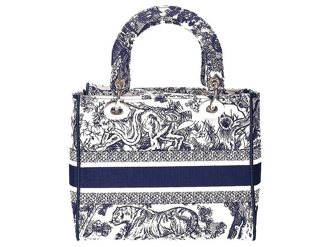 Borsa Christian Dior LADY D-LITE Medium Toile de Jouy Embroidery Blu - vista 3