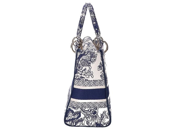 Borsa Christian Dior LADY D-LITE Medium Toile de Jouy Embroidery Blu - vista 4