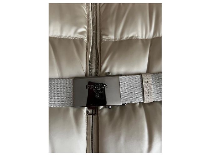 Prada White Down Jacket with Fur Collar and Belt - view 3