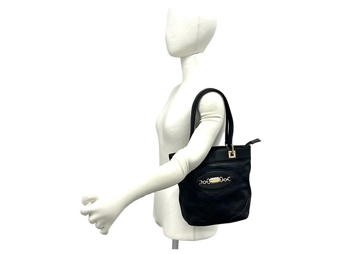 Gucci Guccissima Logo Hardware Leder Tote Bag Schwarz - vue 2