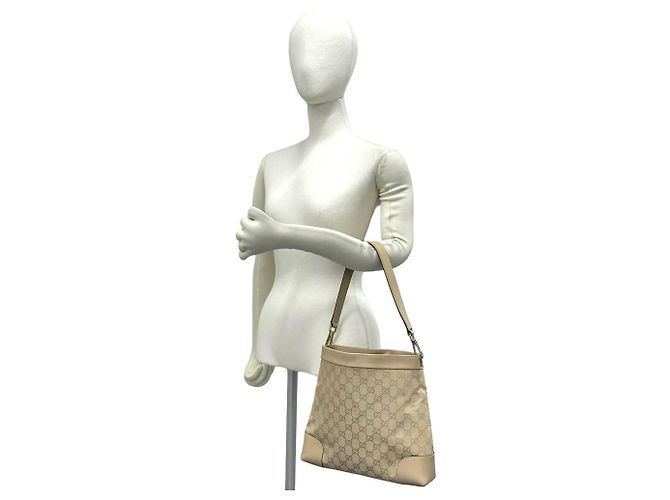 Borsa a tracolla Gucci in tela GG beige e pelle - vista 2