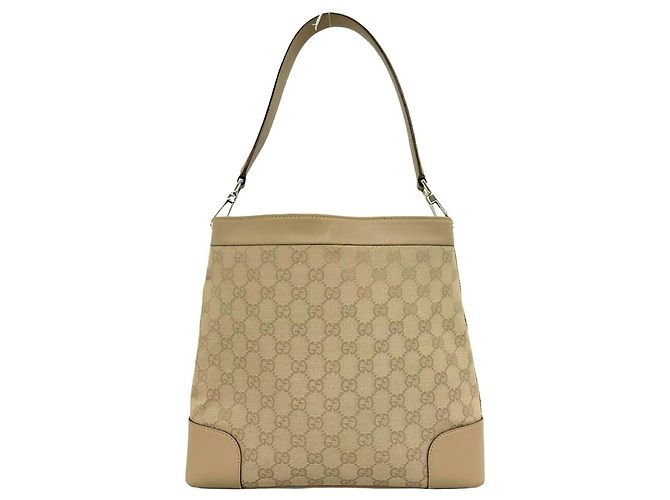 Borsa a tracolla Gucci in tela GG beige e pelle - vista 3