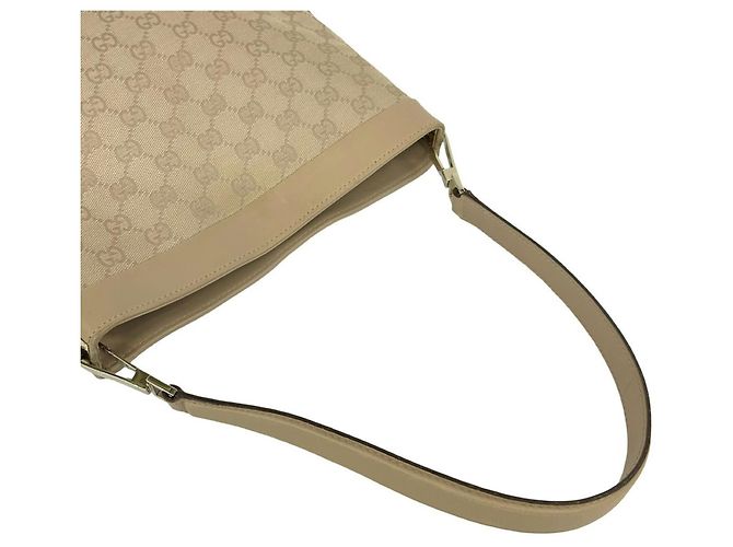Borsa a tracolla Gucci in tela GG beige e pelle - vista 4