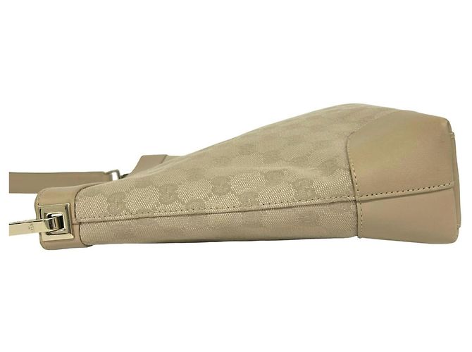 Borsa a tracolla Gucci in tela GG beige e pelle - vista 5