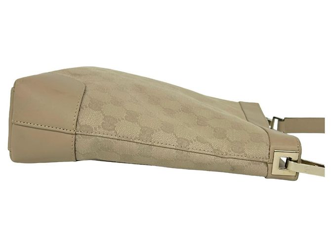 Borsa a tracolla Gucci in tela GG beige e pelle - vista 6