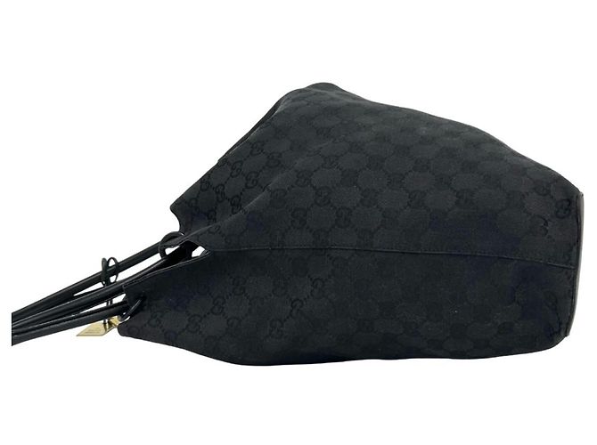 Borsa semi-spalla in pelle e tela GG Canvas Gucci con coulisse Nero - vista 5
