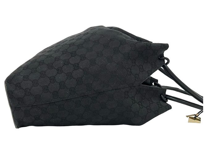 Borsa semi-spalla in pelle e tela GG Canvas Gucci con coulisse Nero - vista 6