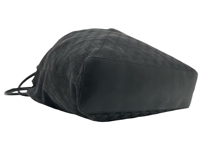 Borsa semi-spalla in pelle e tela GG Canvas Gucci con coulisse Nero - vista 7