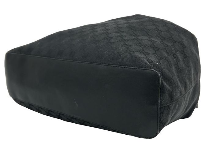 Borsa semi-spalla in pelle e tela GG Canvas Gucci con coulisse Nero - vista 8