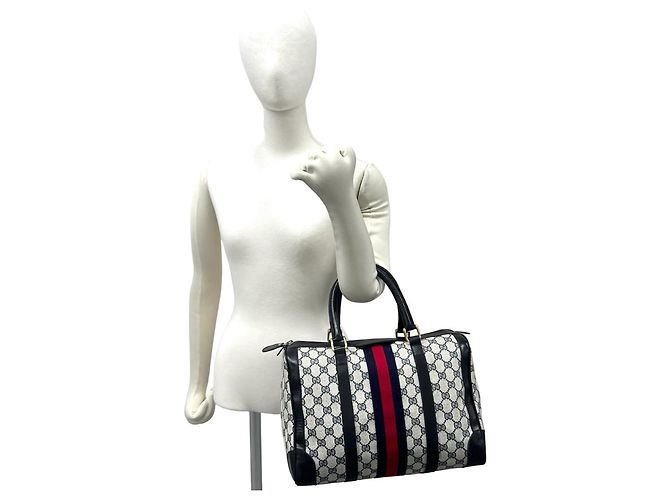 Gucci Vintage Sherry Line GG Pattern Mini Boston Bag Rot Marineblau - Ansicht 2