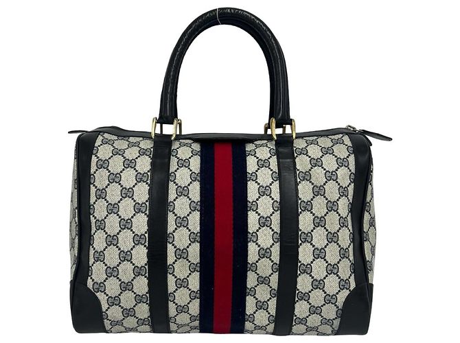 Gucci Vintage Sherry Line GG Pattern Mini Boston Bag Rot Marineblau - Ansicht 3